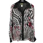 Bob Mackie  Wearable Art Silk Long Sleeve Button up Chic Classy Elegant Blouse M Photo 1