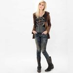 Gimmicks by BKE BKE gimmicks pieced‎ open cardigan brown casual boho women’s size small Photo 2