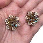 Vintage Unsigned AB Aurora Borealis Snowflake Shaped Clip On Earrings Cluster Multiple Photo 0