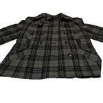 Plaid Black Gray Wool Blend Military Style Peacoat Size L Photo 5