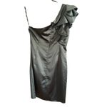 Bardot  | Black Satin One Shoulder Ruffle Sleeve Mini Cocktail Dress LBD | Size 6 Photo 3