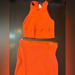 Lulus Lulu’s Vibrant Orange Women's Midi Skirt Set With Tank Top Photo 4