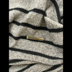 Adrienne Vittadini Women’s  V-neck Gray Striped Sweater, Lace Accent, Size Medium Photo 3