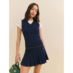 Reformation  Blair Cotton Sweater Dress Navy Grass Women’s Large Preppy Academia Photo 3