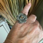 TK316 Stainless Steel Topaz Rhinestone Flower Ring Size 6 Silver Photo 5