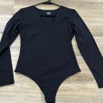 Black Long Sleeve Bodysuit deep v neck thong Size M Photo 0