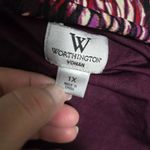 Worthington 1X Burgundy Abstract Print Ruched V Neck Short Sleeve Top Plus Size Photo 5