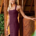 Athleta Sizzle Halter Dress Size 6 Burgundy Padded Active Casual Stretch Photo 0