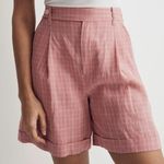 Madewell  Harlow Linen Check Shorts Cafe Pink White 4 High Rise Cuff Hem Photo 0