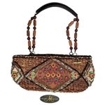 Mary Frances Straw into Gold Wood Beaded Floral Shoulder Bag Beaded Tassel Photo 0