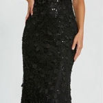 Mac Duggal 20889 Womens Black Sheer Applique Bustier Gown with Feather Straps Photo 0