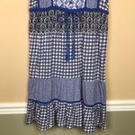 Lucky Brand Women’s Boho Patterned Blue White Ivory Black Tie Waist Tank Dress Photo 2