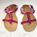 Mossimo Pink Braided Faux Leather Flat Sandals with Teal Blue Sole Size 6 Photo 2
