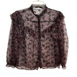 ZARA  Black Floral Sheer Ruffle Trim  Blouse Size Small – Romantic Feminine Photo 0