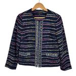 Talbots  Womens Tweed Jacket‎ Size 10 Multicolor Striped Fringe Colorful Office Photo 1