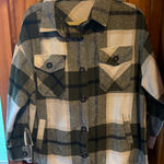 The Nines Plaid Flannel Shirt Jacket Green White Button Down Shacket size Large Photo 0