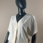 DKNY  100% Silk Beige short Sleeve Ruffle Bodysuit  Sz 8  A/2 Photo 1