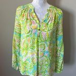 Lilly Pulitzer  Elsa Top Blouse Silk Long Sleeve Elephant Ears Print Womens XS Photo 3
