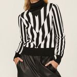 Saunders Collective Striped Sweater Black & White Referee Optical Illusion sz L Photo 2
