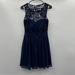 Lulus  Romantic Tale Navy Blue Crochet Lace Open Back Mini‎ Skater Dress Size M Photo 5