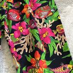 Womens Vintage Pants 10 Cotton Hawaiian Vacation Fish Floral Coral Reef Pockets Black Photo 4