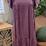 ZARA  Pink & Navy Gingham Check Ruffle Babydoll Prairie Midi Dress Photo 0