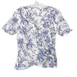 H&M Blue and White Floral Linen Wrapover Blouse, EUC, Size Small Photo 2