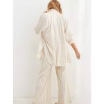 Aerie  Button Down Shirt Womens Medium Tan Stripe Linen Blend Oversized Beach Photo 1