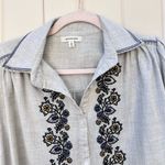 Max Studio  Gray Cotton Floral Embroidered Shirt with Long‎ Sleeves Small Photo 3