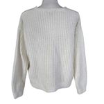 EXPRESS Size XS Cropped V Neck Sweater Chenille Ribbed Knit Ivory Oversized Boxy Photo 1