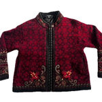 Icelandic Design Women's Wool Blend Sweater M Embroidered Burgundy Whimsigoth Red Size M Photo 0
