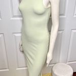 EXPRESS Body Contour Ribbed High Neck Midi Dress in Lime Green Small Photo 6