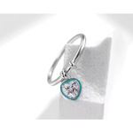 Boutique NEW Platinum Plated S925 Simulated Diamond Teal Heart Charm Ring, Size 6 Photo 4