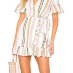 Privacy Please Privacy‎ Please May Mini Wrap Dress in Multi Stripe Pink & Tan, Size Medium Photo 0