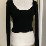 Reformation Jeans Black Ribbed Long Sleeve Scoop Neck Crop Top M Photo 0