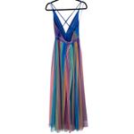 Luxxel Vici Rainbow Tulle Lined Halter Crisscross V Neck Maxi Dress Size Small Photo 2