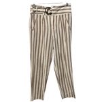 Anthropologie By  Striped Linen Blend High Waisted Belted Pants Sz 6 Cream Brown Photo 2