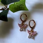 Gold with Pink Cubic Zirconia Butterfly Huggie Earrings Photo 1