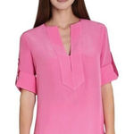 BCBGMAXAZRIA  Emmalise Silk Top XXS Pink Blush Berry Luxe Designer Minimalist Photo 0