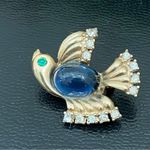 Dove Vintage Unsigned Gold-tone  Bird Blue Jelly Belly Brooch Pin Photo 2