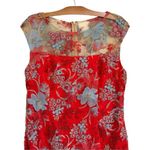 Boston Proper  Red Floral Embroidered Midi Dress‎ Flared Hem Sz 18 Mesh Overlay Photo 3