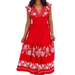 Strut & Bolt  embroidered midi dress linen sleeveless sun dress floral ruffle SM Photo 11