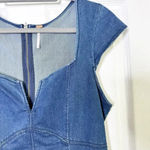 Free People Size M Denim Bodycon Mini Dress Sweetheart Festival Coastal Cowgirl Photo 2