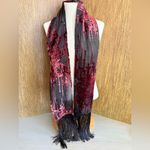 Vintage Burgundy Burnout Velvet Fringe Boho Scarf Art Deco Revival Whimsigoth Black Photo 3