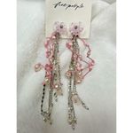 Free People NEW Earrings Willow Dangles In Pink Flower Pearls Whimsical Spring Photo 1