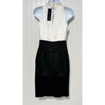 BCBGMAXAZRIA  Womens Silk Charmeuse Bodycon Cocktail‎ Paty Dress Beige Black 4 Photo 4