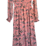 Patrons of Peace  Pastel Pink Floral Boho Smocked Long‎ Sleeves Maxi Dress Medium Photo 0