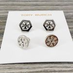 Tory Burch NWOT  Hexagon Logo Stud Earrings: Silver Plated Photo 0