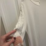 White Waffleknit top with Pink cheetah and lace accents Long Sleeve Top by BiBi Size L Photo 5