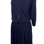 Garnet Hill Poet Romantic Boho V-neck Tassel Knit Mini Dress, Navy, Size Small Photo 2